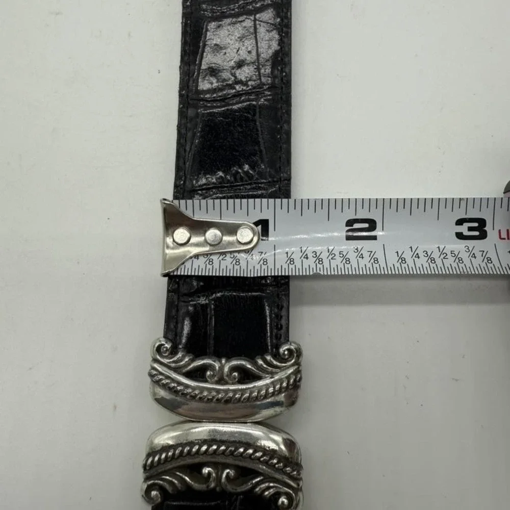 Brighton Belt Womens Medium Brown Embossed Leather Silver Buckle Western Style‎
